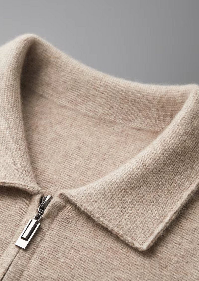 Ekstra İnce Merino Yünlü Fermuarlı Polo Hırka