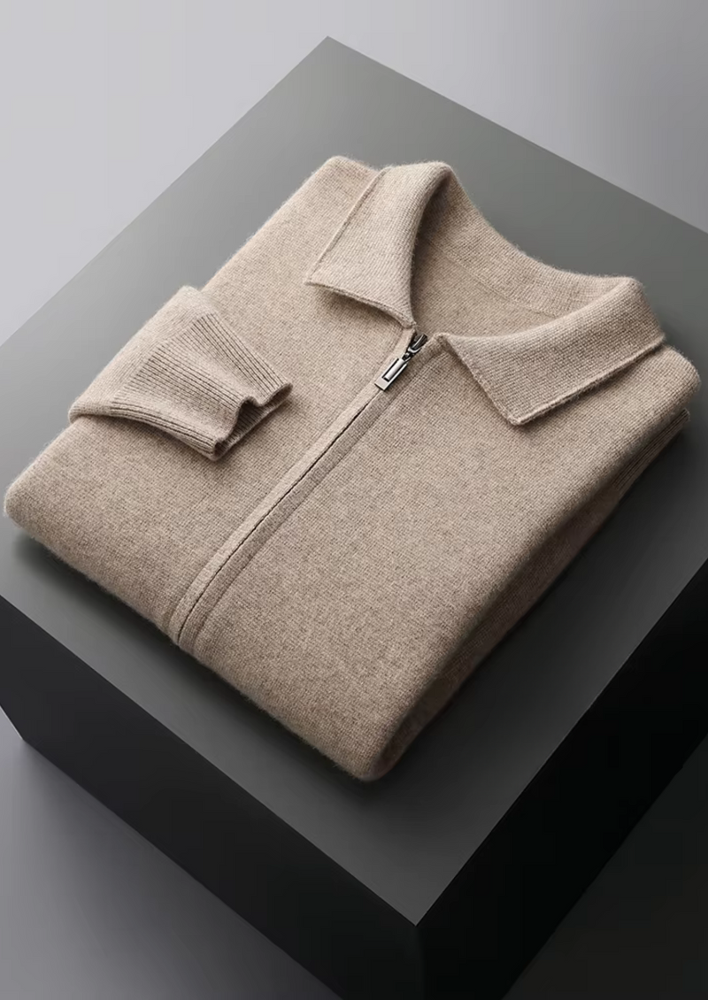 Ekstra İnce Merino Yünlü Fermuarlı Polo Hırka